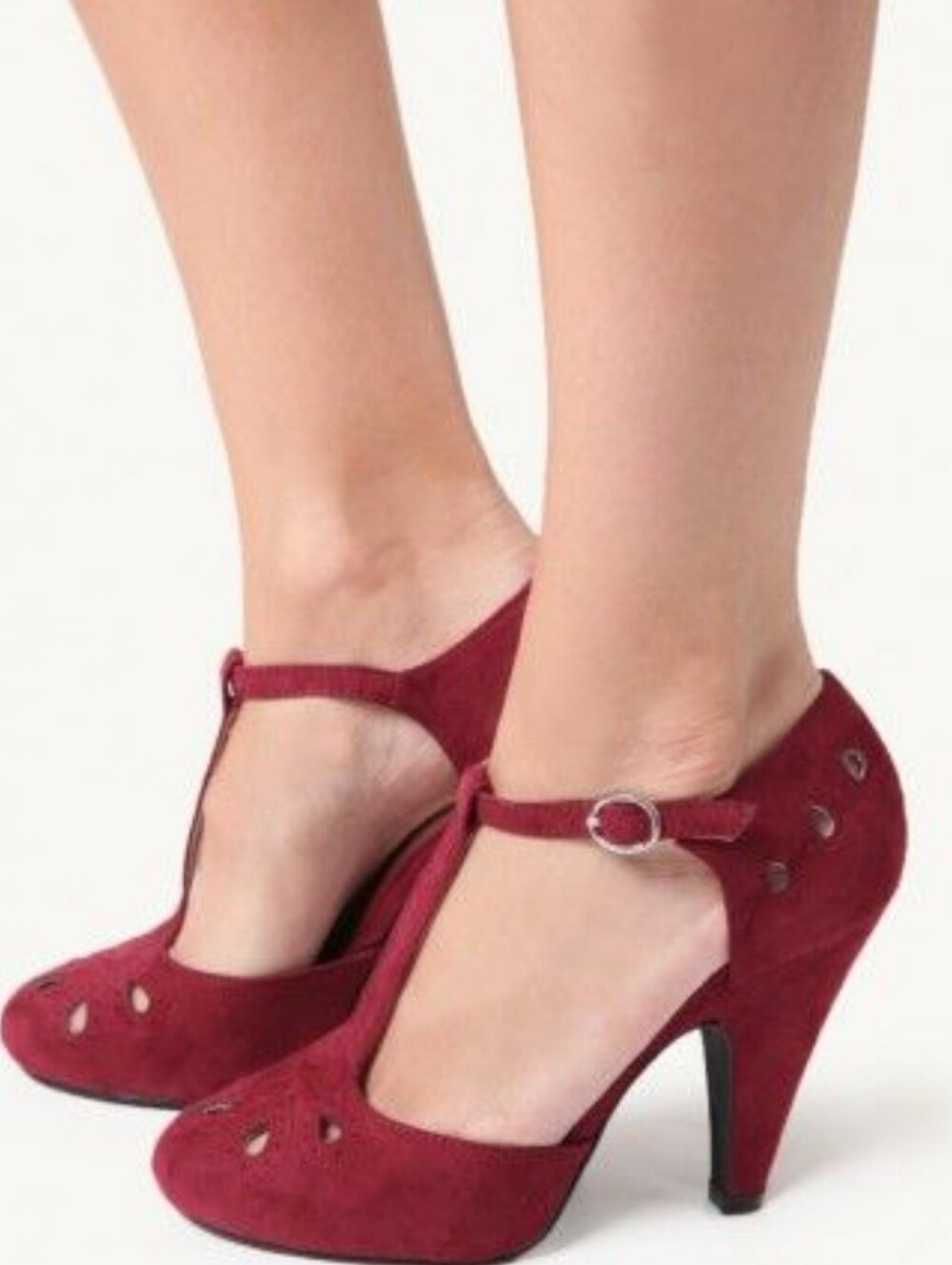 ModCloth Wine Red T-Strap Suede Heels 11W